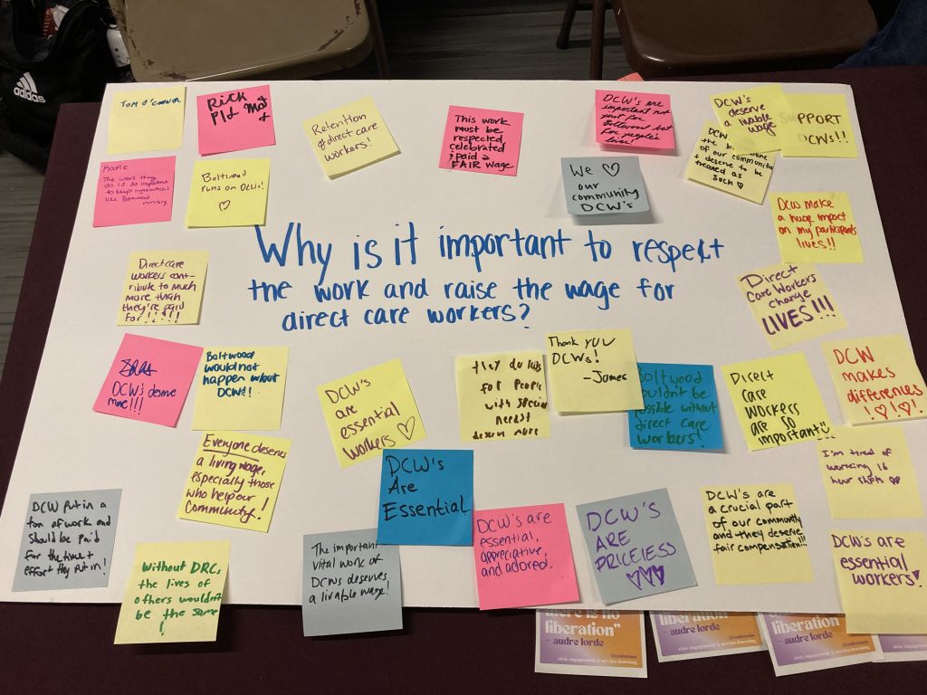Sticky notes collecting ideas for a student project
